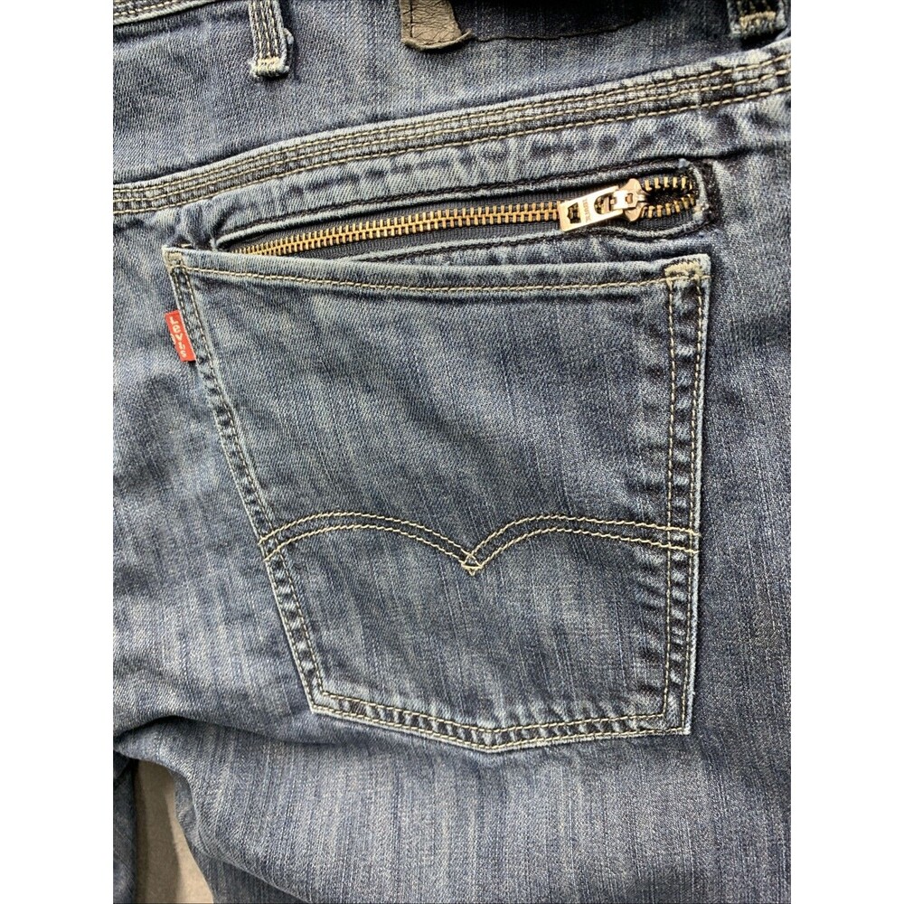 Levi's 514 Denim Jeans Blue Distressed Slim Straight Zip Pockets Size 42X32 Vtg - Picture 15 of 16